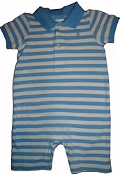 Ralph Lauren Infant Boys Polo Romper Blue & White Striped
