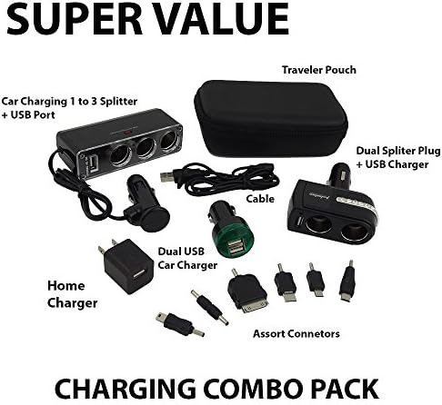 Super Value Car Charging Combo Pack with Assorted Connectors, Splitter Sockets and USB Chargers