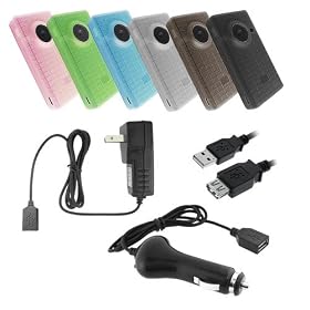 Skque Pure Digital Flip Mino HD Silicone Skin Case ( Clear / Smoke / Black / Blue / Pink / Green ) Car Charger + Wall Charger + USB Extention Cable Bundle Kit Set
