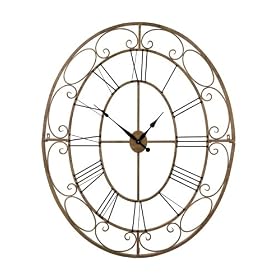 Oval Wall Clock with Scroll Border and Black Roman Numerals - Oversize From CBK Home