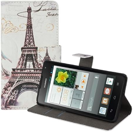 kwmobile® Chic leather case for the Huawei Ascend Y530 with convenient stand function - City design (Paris) (Black White)! -