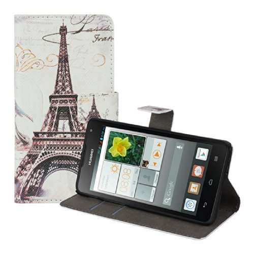 kwmobile® Chic leather case for the Huawei Ascend Y530 with convenient stand function - City design (Paris) (Black White)! -