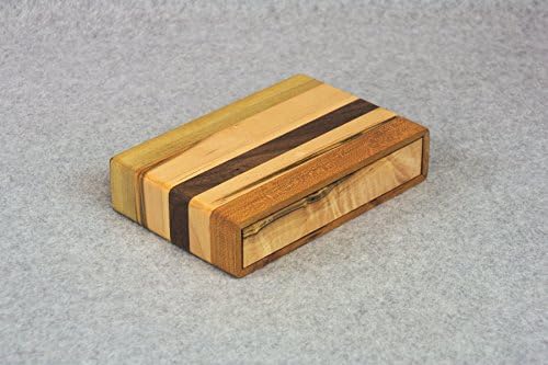 Playing Card Storage Box - Handmade Cherry, Walnut, Maple, Gum and Yellow Pine Wooden Case - Holds 2 Decks - Sliding Drawer with Retro Cutouts - Easy Deck Removal