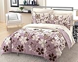 Oversized Floral Lavender Brown Cotton Sateen Comforter and Sham Set