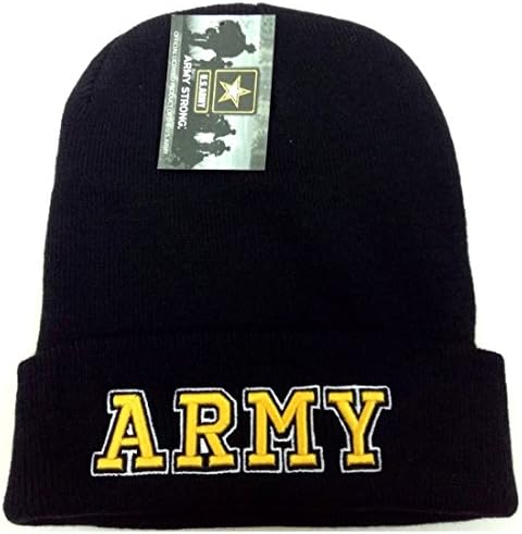 Black &amp; Yellow Cuffed Beanie Army Text