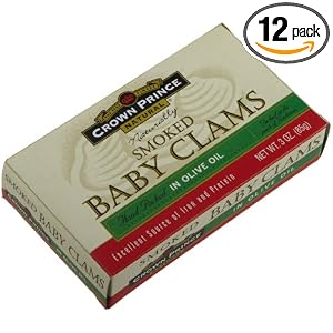 Crown Prince Naturally Smoked Baby Clams in Olive Oil, 3-Ounce Tins (Pack of 12) by Crown Prince