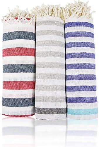 Set of 3 - 100% Cotton Pestemal (Peshtemal) Turkish Bath Towel - 39.5 X 68" (Set of 3)