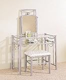item 3 pc pewter metal finish bedroom vanity make up set