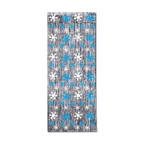 Snowflake 1-ply fr gleam  n curtain (silver w/prtd blue…