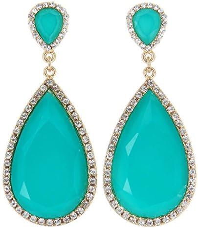 Women's Teal Enamel Drop Fashion Earrings with Crystals
