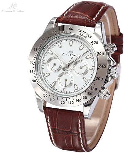 Silver White Luxury Watches For Men Leather Automatic Mechanical Sport Wrist Watch