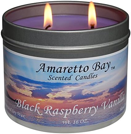 Amaretto Bay Soy Wax Scented Candles 16oz Aromatherapy Travel Tin (Black Raspberry Vanilla)