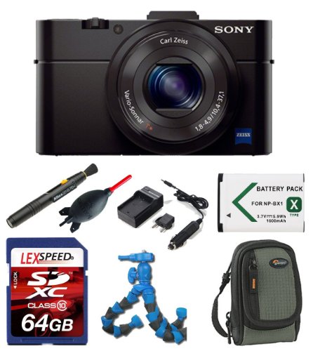 Sony Cyber-Shot DSC-RX100mII DSC-RX100m II DSC-RX100M2/B RX100 II + LoweProCase (Sage) + Battery + Charger + Giotto's Blower + Lens Pen Cleaning System + 64GB Kit On Sale