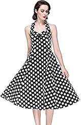 Polka Dot Print Halter Vintage Acrylic/Polyester Party Dress 