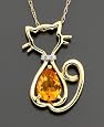 14k Gold Citrine (1/10 ct. t.w.) & Diamond Accent Cat Pendant