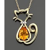 14kGoldCitrine(1/10ct.t.w.)&DiamondAccentCatPendant