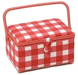 Sewing Box Red Checks on White (M) With Free Sewing Kit