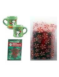 Grocery: Holiday Hot Chocolate Ornament and Coffee Mug 3 Item Combo Bundle - 1 Peanuts "Peace on Earth" 12 Oz. Ceramic Mug, 1 1 Oz. Starbucks Holiday Double Chocolate Ornament and 1 Holiday Theme Gift Bag - Vandor and Starbucks