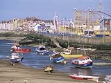 Amusement Park and Boats in Mouth of River Clwyd, Rhyl Town, Clywd, Wales, United Kingdom Premium Photographic Poster Print by Duncan Maxwell, 30x40