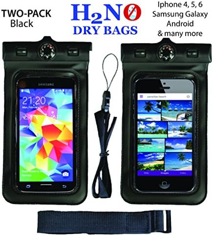 H2NO® DRY BAG - 2 Pack-Black - IPX8 Certified Universal Waterproof Cell Phone Carrying Case For Apple iPhone 6, 5s, 5, Galaxy S5, S4 S3, HTC One & Other Similar Sized Deviices - IPX8 Certified to 100 Feet. Lanyard & Armbank Included. MARCH MADNESS SALE - LOWEST PRICE EVER - SAVE 77% OF RETAIL PRICE!