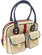 Etro Beige Canvas Blue And Cherry Leather Trimmed Rounded Tote 17847-9989-650