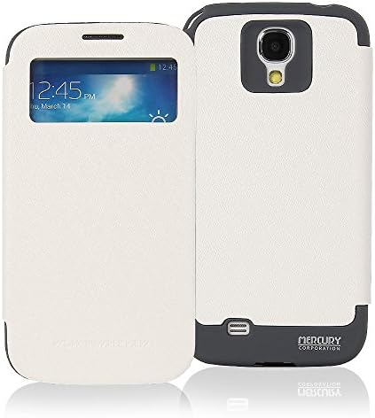 Galaxy S4 Case, [Drop Protection] Goospery® Wow Bumper [View Window] Case *Synthetic Leather + TPU Jelly* Cover for Samsung Galaxy S4 - White