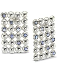CleverEve Designer Series Rectangular Sterling Silver Post Earrings w/ Round Genuine Sapphire Stones 5.52 ct. tw.