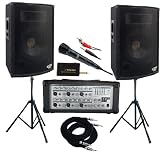 PylePro - 1600 Watt Complete DJ Speaker System - 15'' Two-Way Powered Mixer/Stands/MIC/Cables