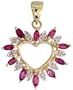 14k Gold 13/16 in. (21mm) tall Fancy Heart Pendant, w/ 1.25 Total Carat Brilliant Cut Diamonds & Marquise Cut Ruby Stones