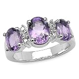3.35 Carat Genuine Amethyst & White Topaz Silver Ring