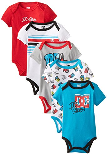 DC Shoes Co Baby-Boys Newborn 5 Pack Bodysuits - Red Aqua Gray Group