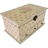 Pink Roses Wood Old Fashioned Jewelry Box or Desk Box