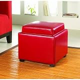 Bennett Red Leather Ottoman With Tray Table