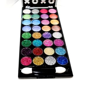 32 Color Design Neon Glitter & Plain Eyeshadow Makeup Kit + Microfiber Pouch Bag
