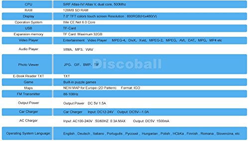 Top of line  DISCOBALL® 7" Inch Touch Screen Car GPS Navigation SAT NAV UK EU Maps FM POI SpeedCam MP3 MP4 TF Card Supported Function 8GB 128MB