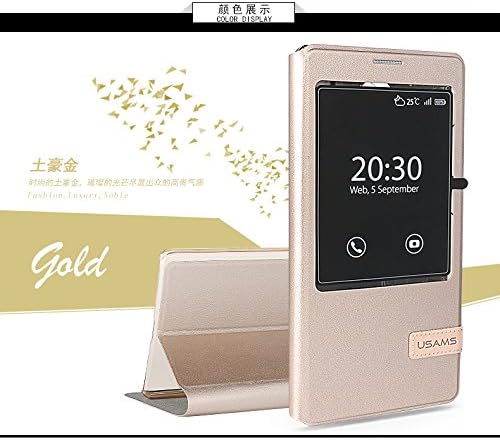 HuaWei Mate 8 Case, Hi5Gadget Fashional View Window Leather Stand Flip Case Cover Protect for HuaWei Ascend Mate 8 Smartphone (Champagne Gold)