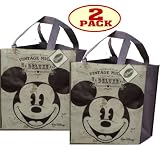 Disney Vintage Mickey Mouse Tote Bag Reusable Grocery Bags Large Size Non Woven Bag (Set of 2)
