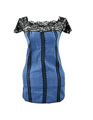 Denim Lace Bateau Neck Party Dress/Mini Dress 