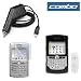 Solid Black Rubberized Snap On Crystal Case with Clip + Rapid Car Charger + Clear Reusable LCD Screen Protector for RIM BlackBerry 8800 8830 8820 Smartphone
