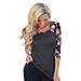BZTT Women's Crew Neck 3/4 Sleeve Floral Raglan T-shirt Tops Grey M
