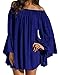 ZANZEA Women's Sexy Off Shoulder Chiffon Lace Ruffle Sleeve Blouse Mini Dress Summer Beach Cover Up Sundress Royal Blue XL