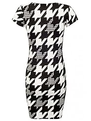 Elastane/Polyester Houndstooth Print Short Sleeves Round Neck Bodycon Dress/Evening Dress  with a Court Train 