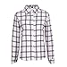 Shouhengda Women Chiffon Lapel V-Neck Blouse Plaid Button Down Tops