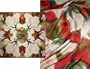 ULRIKE Square China Silk Scarf - A Quatrefoil Ivory White Floral of Reds, Pinks, Olives, and Moss.