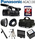 Panasonic AG-AC130 AVCCAM HD Hand-Held Camcorder + Rode NTG2 Condenser Shotgun Microphone + Rode VXLR Minijack + Panasonic Spare VW-VBG6 Battery Pack + 64GB Card + 0.45X Wide Angle Lens + 2x Telephoto Lens + Case + Tripod + Led Light + Travel charger + UV + CPL FILTER