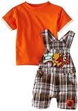 Disney Baby-Boys Infant Team Cars Plaid Shortall Set, Mandarin Orange, 12 Months
