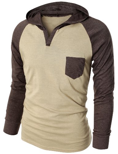 Doublju Mens Contrast Raglan Sleeve Hooded T-shirt With Chest Pocket