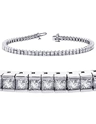 5.00 CT TW Channel Set 100% Natural Princess Cut Diamond Tennis Bracelet in 14k White Gold (F-G-color/VS2-SI1-clarity)