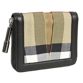 Burberry Ziggy Check Canvas Black Leather Zip Wallet 3207091