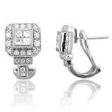 Platinum Round and Princess Cut Diamond Earrings (H-I, SI-I, 1.25 carat)